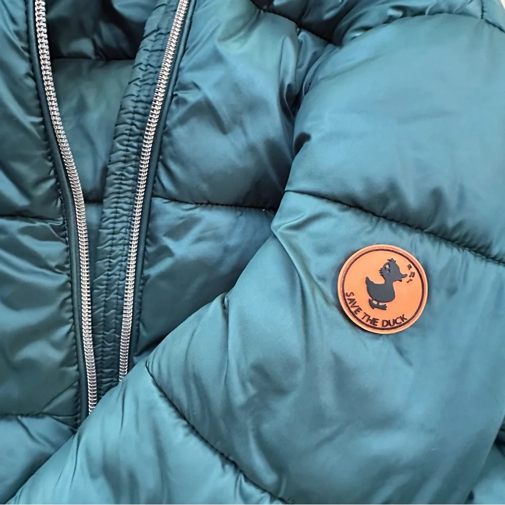 Save The Duck Kids Logo-Patch Hooded Puffer Jacket Teal Green Size‎ 6